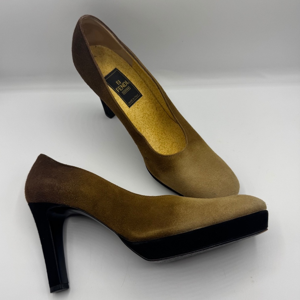 Fendi Scarpe platform heel tan/brown suede 7.5